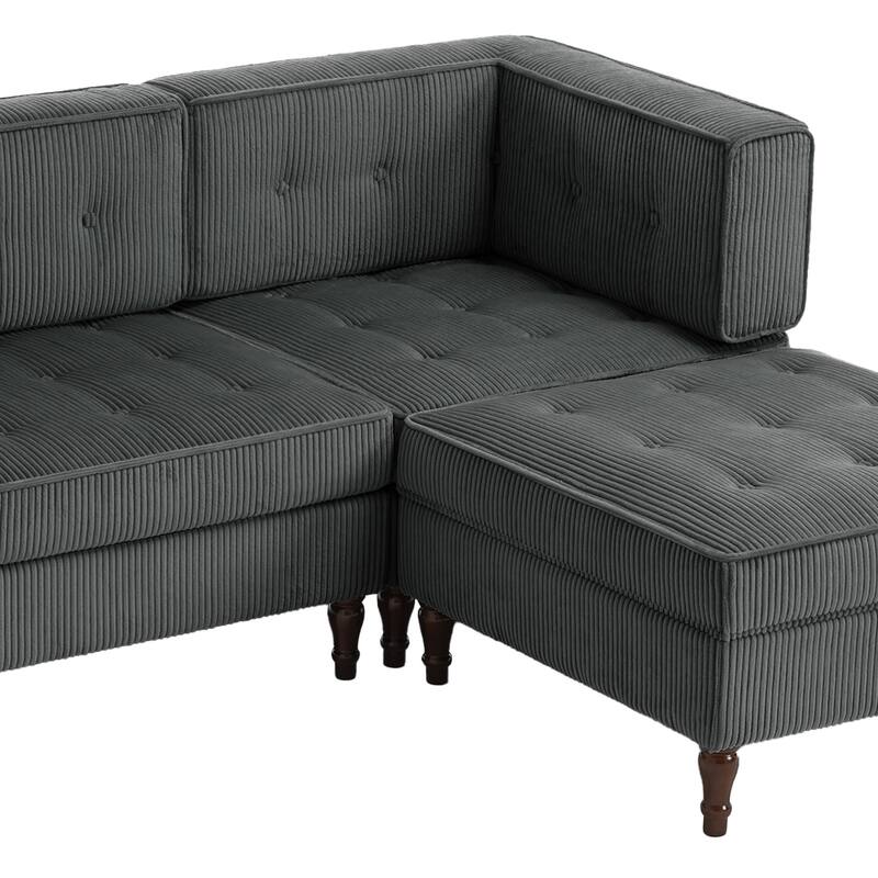 4-Piece 98" W Upholstered Modular Corduroy Sectional Sofa