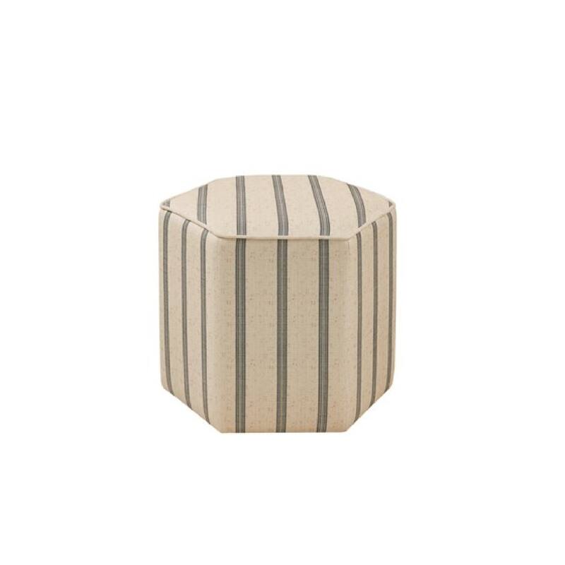 Roomfitters Hexagon Accent Ottoman, Farmhouse Stripe Upholstered Seat for Living Room or Bedroom, Natural