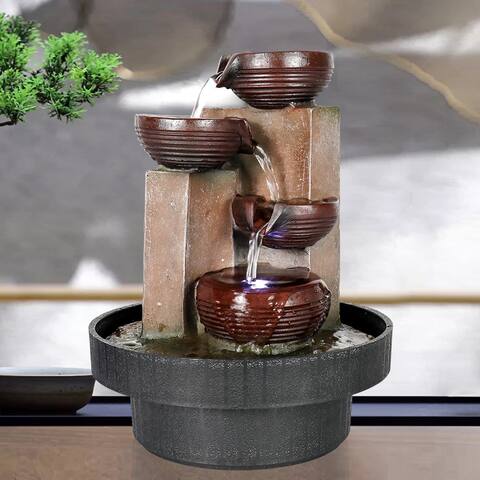 Small Relaxation Waterfall Fountain with LED Light for Home Decor