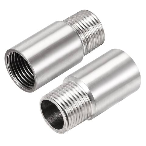 2Pcs Shower Extension Arm Stainless Steel G1/2 Male to G1/2 Female 50mm Len - Silver Tone