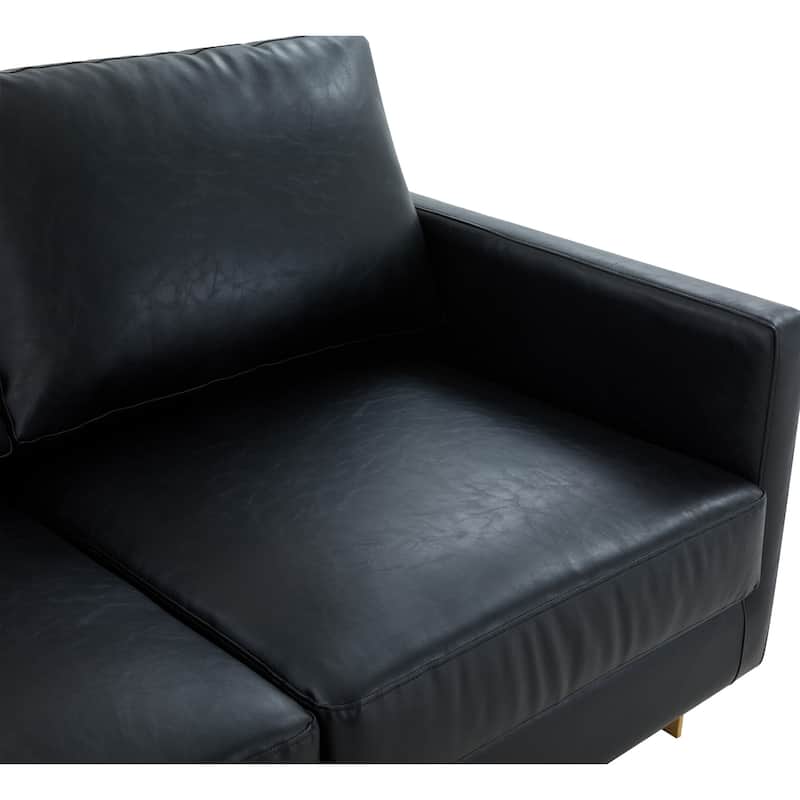 LeisureMod Lincoln Modern Upholstered Leather Sofa with Gold Frame - 83"