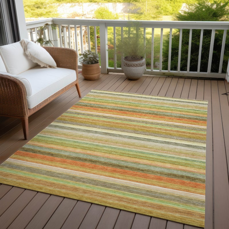 Machine Washable Indoor/ Outdoor Ombre Stripes Chantille Rug - Aloe - 5' x 7'6"