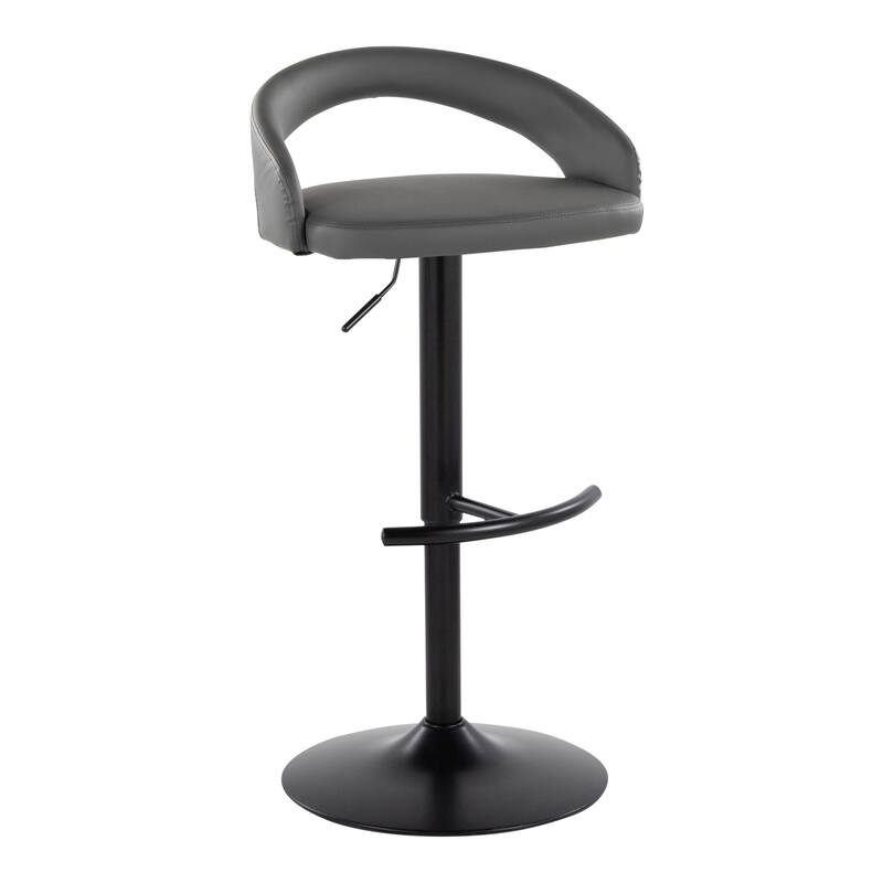Grotto Upholstered Adjustable Barstool with Black Base - Grey Faux Leather
