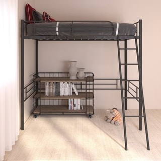 Black Twin Size Steel Loft Bed with Guardrails