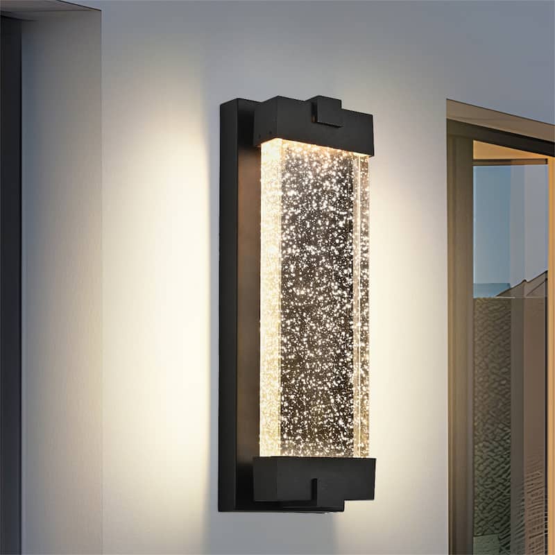 19"H Outdoor Aluminum Weatherproof Wall Sconce w/ Bubble Crystal Glass