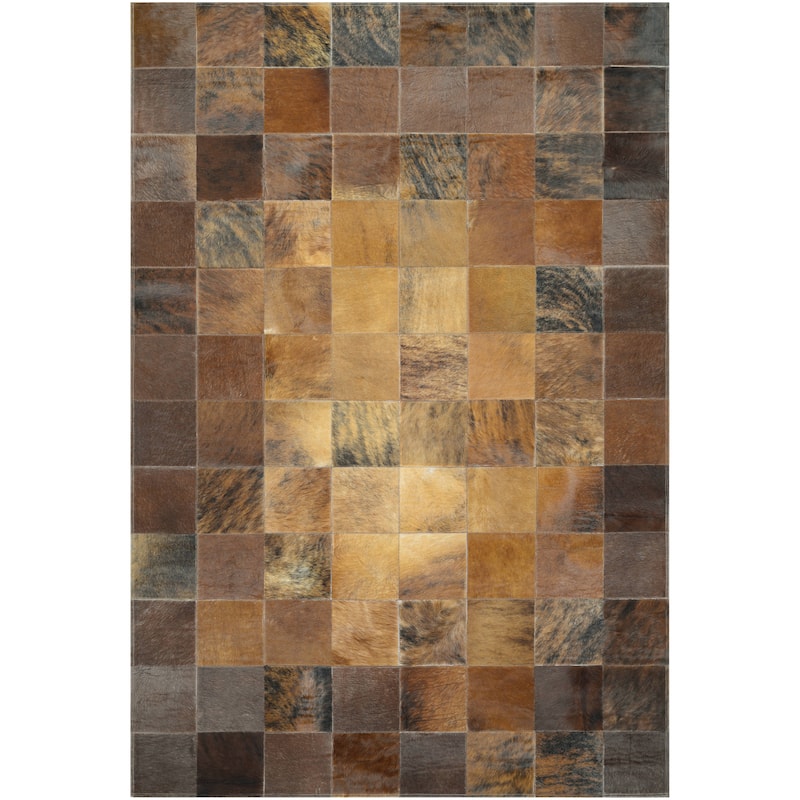 Couristan Chalet Tile Geometric Cowhide Handmade Area Rug - 5'4" x 8' - Brown