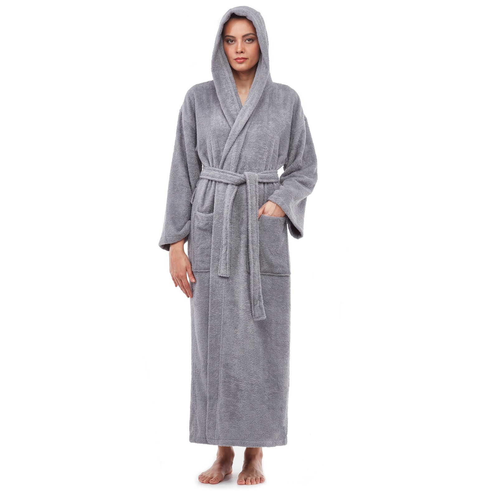 ladies hooded dressing gown Women's Long Bathrobe Terry Cotton - Full Ankle Length Spa Robe - S/M pcat-207