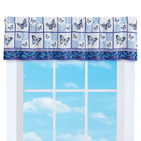 Blue Butterfly Floral Patchwork Window Valance - 5.500 x 5.000 x 1.500