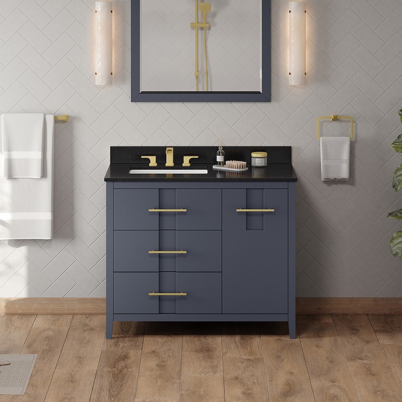 Jeffrey Alexander VKITKAT42R-GRANITE Katara 42" Free Standing Vanity - Blue Steel / Black - Steel Finish