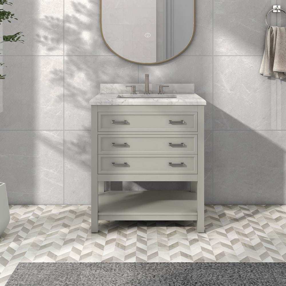 Furniture of America Anya 31" Single Bathroom Vanity with White Carrera Marble Top and Undermount Sink