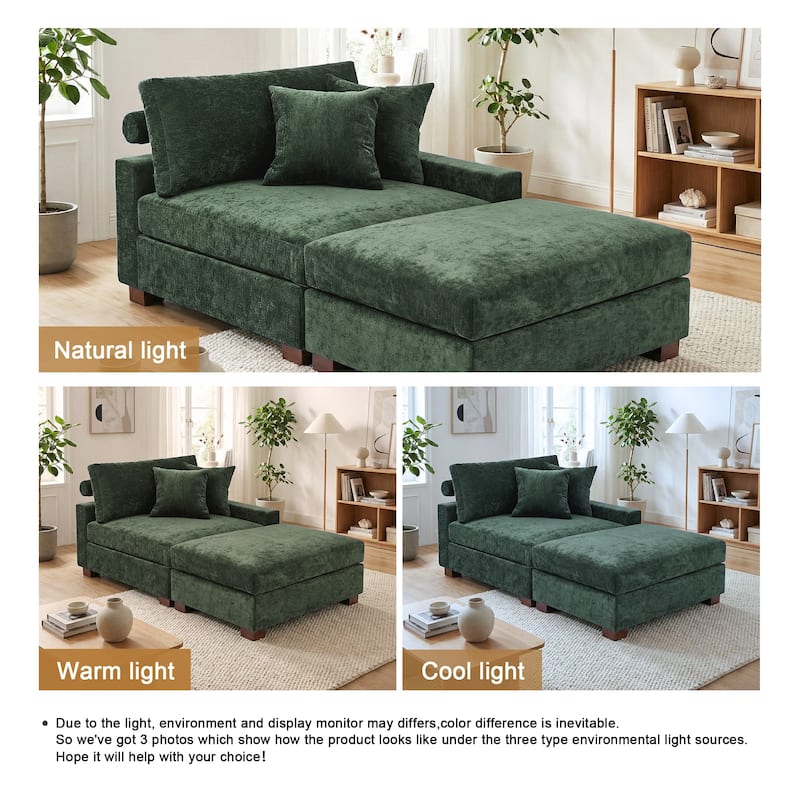 Oversized Chenille Modular Armchair And Ottoman Set Living Room Set