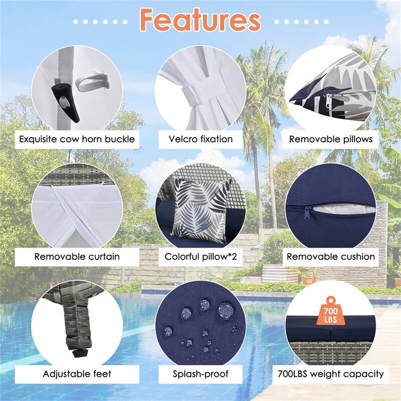 90.5" Length Outdoor Wicker Sunbed Patio Daybed with Pillows, Cushions