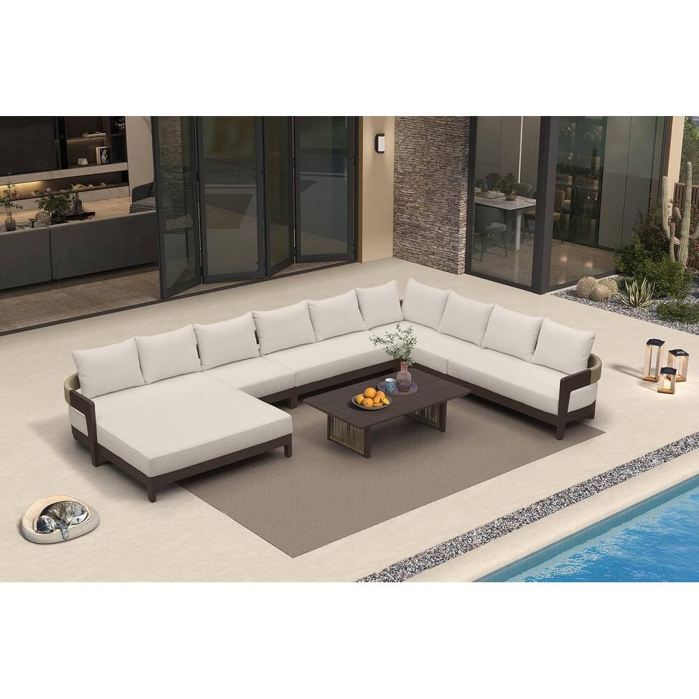 PURPLE LEAF Modern Aluminum Sectional Sofa with 7.87" Cushions for Yard Porch Deck Outdoor Conversation Sets