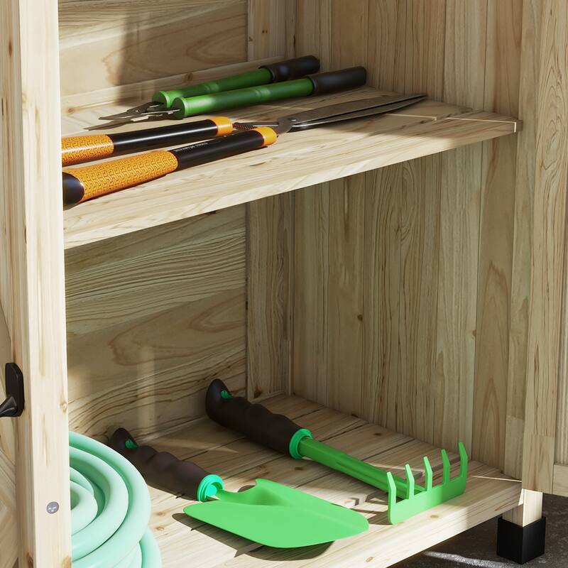 Outside Potting Bench Table, Wooden Potting Table with Storage Cabinet, Garden Work Bench with Galvanized Plated Tabletop