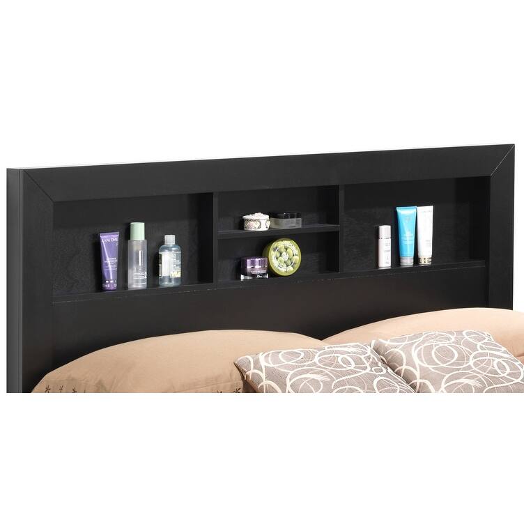 Stylish Transitional Black Bed with Sleek Finish, 87inchD for Comfort