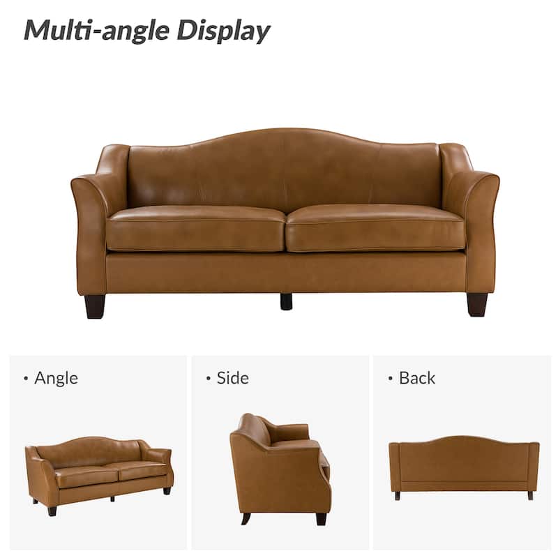 Sandra 81.5" Classic Genuine Leather Sofa With Solid Wood Legs By HULALA HOME