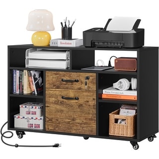 ShuYYun Corner Printer Stand With Power Outlet, 3-Tier Storage Rack Adjustable Metal Mesh Shelf Freestanding Corner Table Computer Tower Holder Home Office