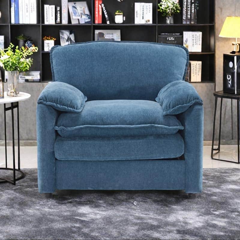 Chenille Oversized Lounge Chair with Thick Cushions and High Back Support Wide Seat - Blue