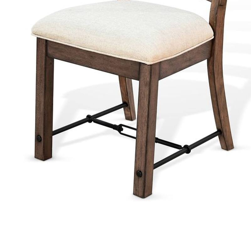 Yael Ladderback Dining Chair Set of 2, White Seat, Brown Solid Mahogany