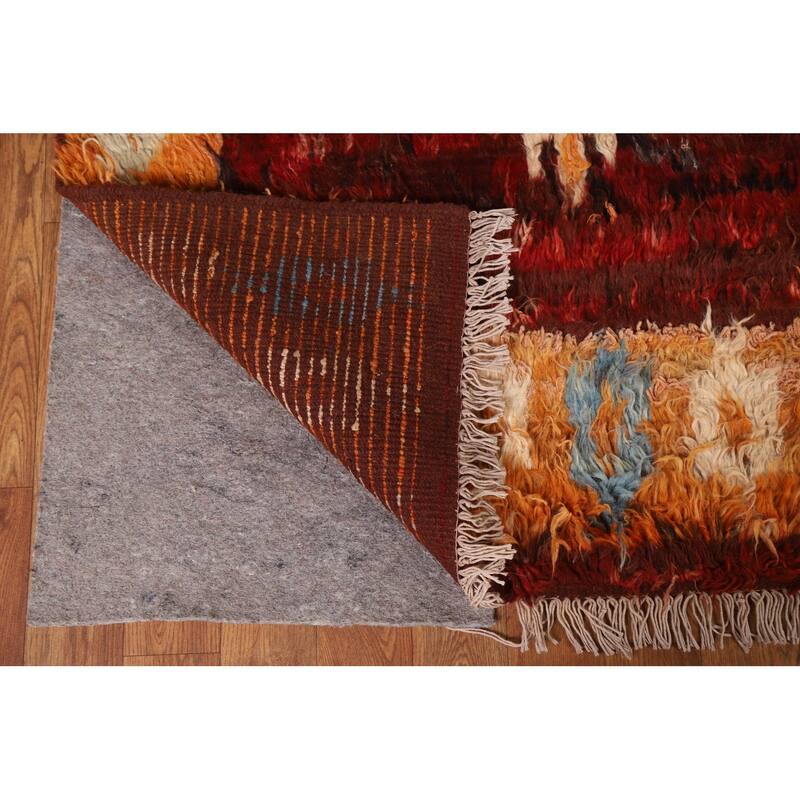 Hand Knotted Oriental 100% Wool Carpet Modern Tribal Red Moroccan Area Rug - 9' 9'' X 6' 8''