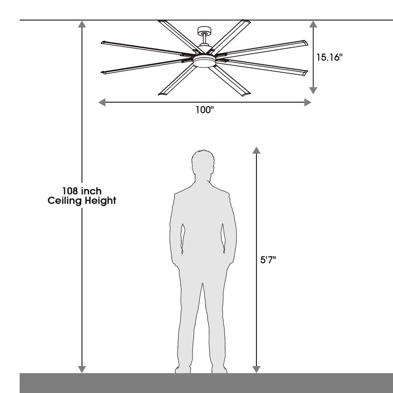 Vaczon 100" Industrial Black Aluminum Extra Larger HVLS Ceiling Fan with Light and Remote