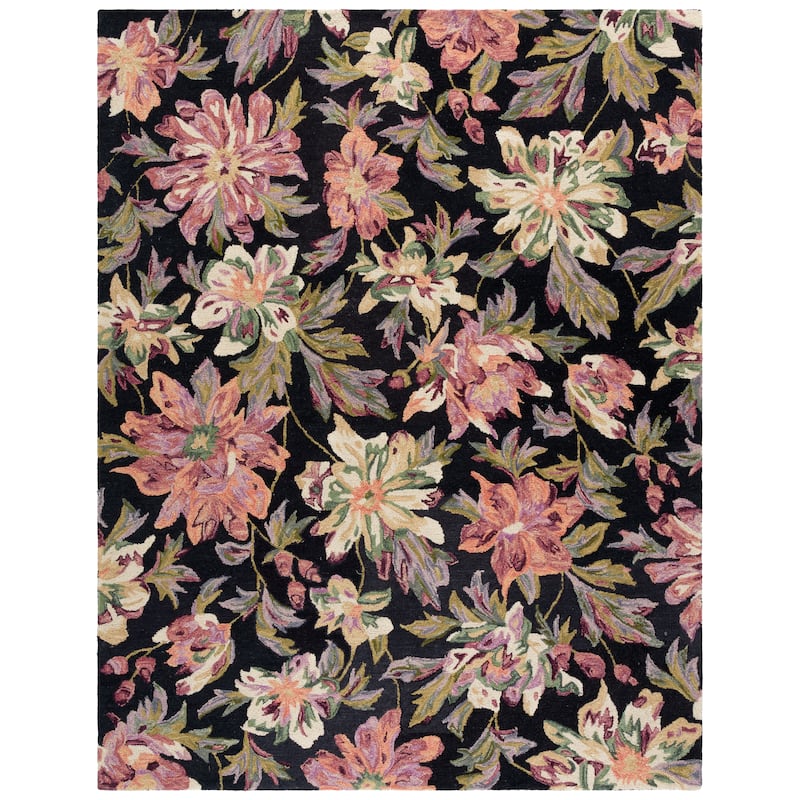 SAFAVIEH Handmade Blossom Roselotte French Country Floral Wool Rug - 9' x 12' - Black/Plum