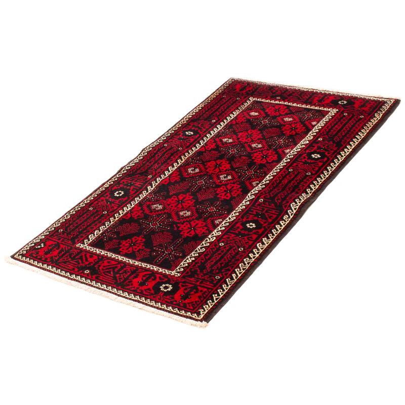 ECARPETGALLERY Hand-knotted Royal Baluch Black, Red Wool Rug - 3'5 x 6'3