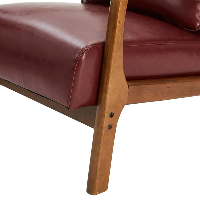 Glitzhome 30.75"H Mid-Century Modern PU Leather Accent Armchair with Rubberwood Frame - 25.75"L x 33.75"W x 30.75"H