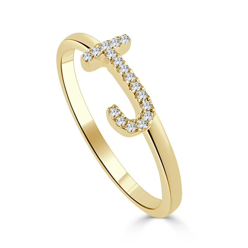 Joelle Collection Diamond Initial Ring for Her 14k Yellow Gold 1/10 ct TDW Women's Ring
