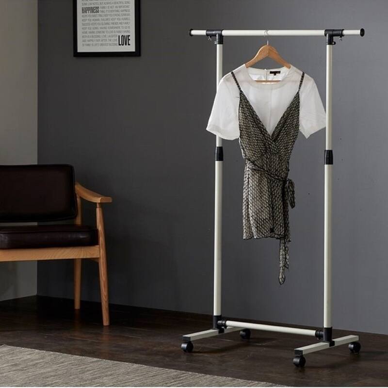 43.3 in.W Rolling Short Clothing Racks with Bottom Shelves and Wheels - N/A - White