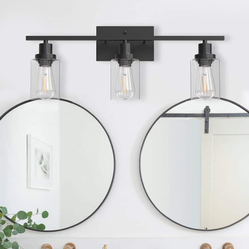 YANSUN 24 in.3-Light Matte Black Vanity Light Modern Industrial Vintage ...