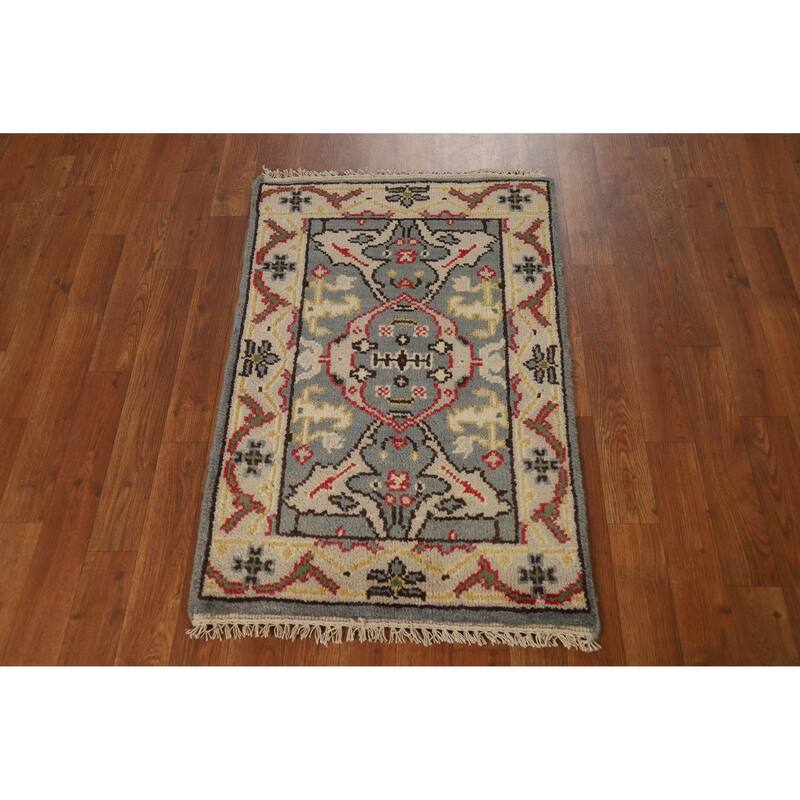 Geometric Oushak Foyer Rug Handmade Oriental Wool Carpet - 2'0"x 3'0"