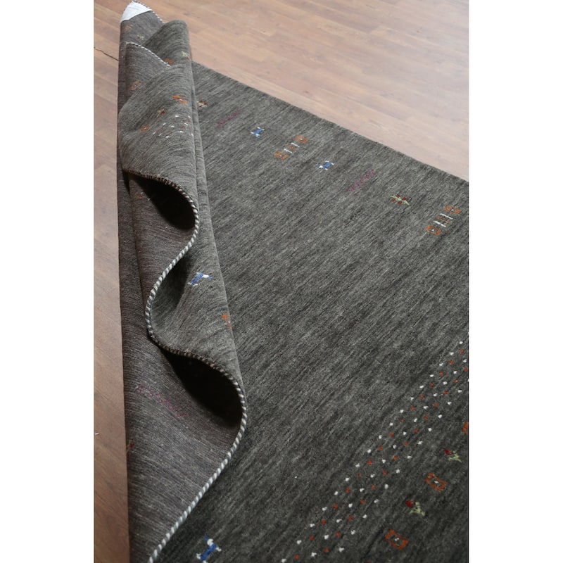 Hand Knotted Oriental 100% Wool Carpet Tribal Tribal Greys & Charcoal Gabbeh Area Rug - 7' 8'' X 5' 0''