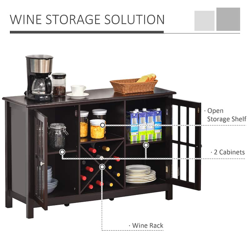 HOMCOM Serving Buffet Sideboard Cabinet with Open Storage, 12 Bottle Wine Rack, Framed Glass Doors and 2 Cabinets