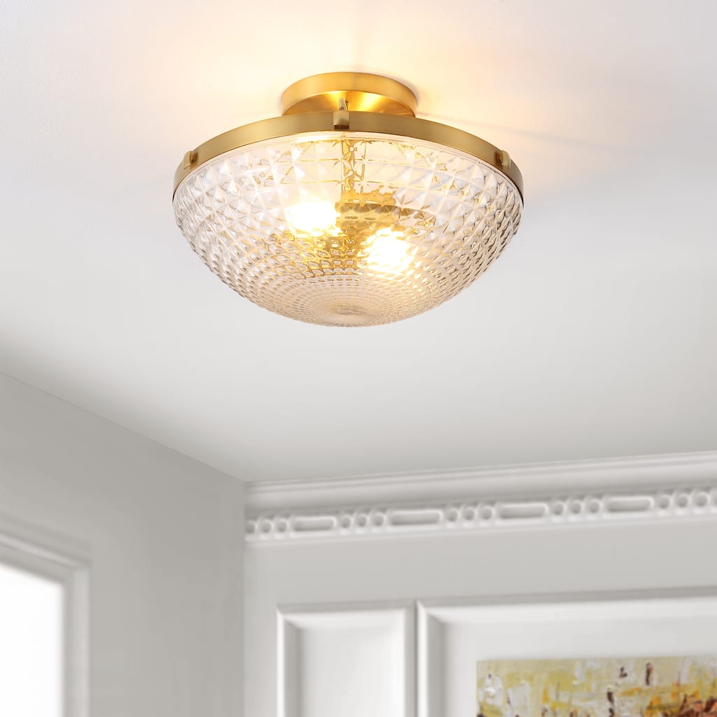 SAFAVIEH Lighting Malen Flush Mount - 14" W x 14" D x 9" H - Gold Base - 14Wx14Dx9H