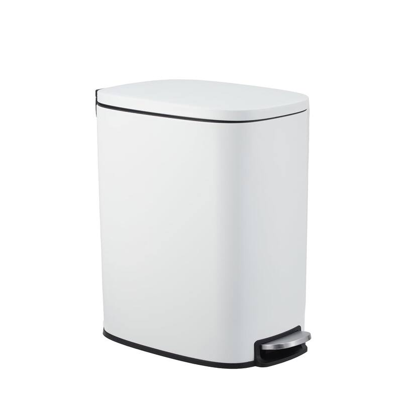 13-Gallon Slim Stainless Steel Trash Can with Soft-Close Lid - Narrow Design - White