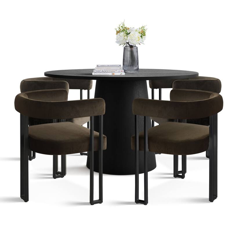 46" Black Round Dining Table Set with 4 Curved Back Arm Chairs