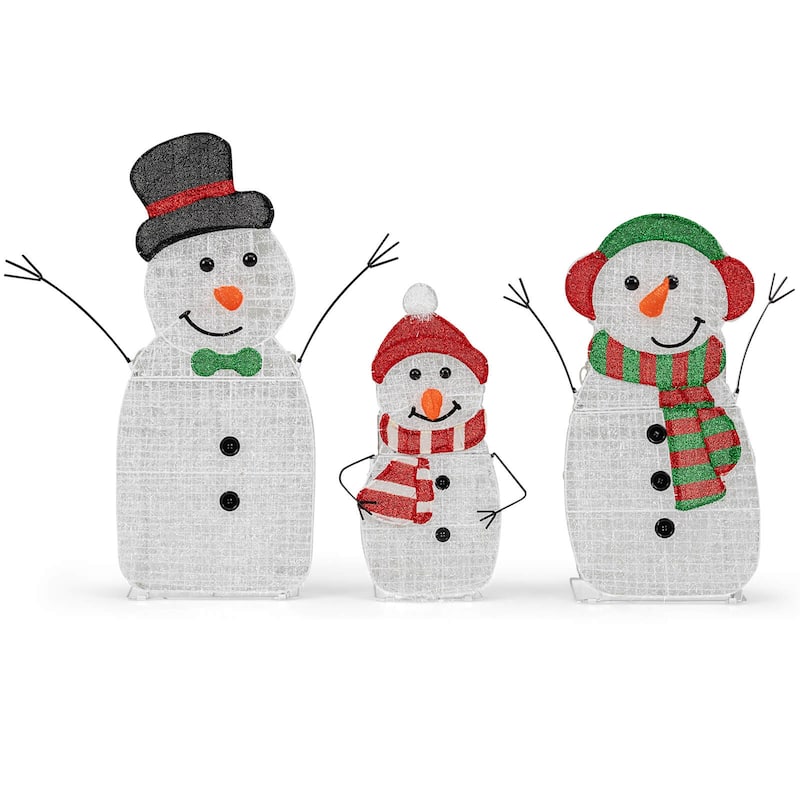 Costway 3PCS Pre-Lit 2D Snowman Set with LED Lights for Home Lawn Yard - as pic shows - See Details
