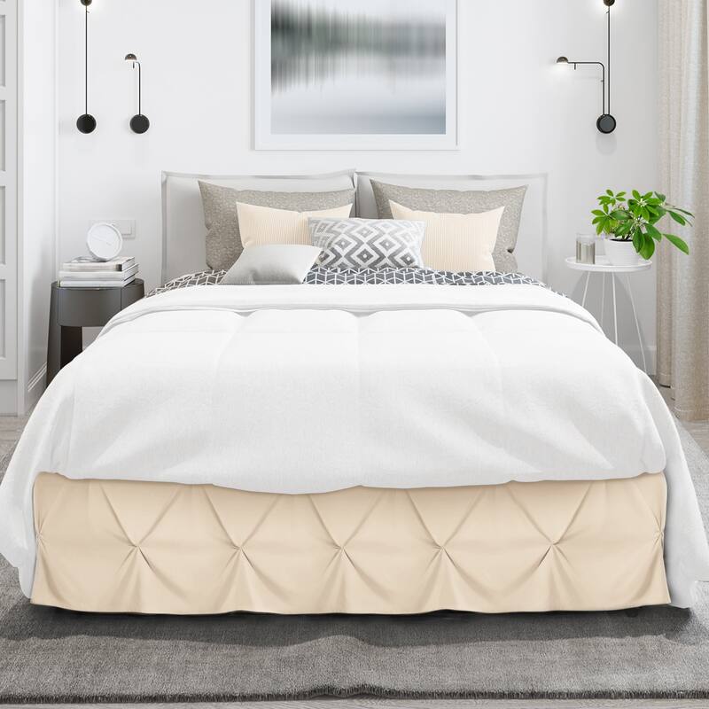 Nestl Pinch Pleat Bed Skirt - Soft Premium Microfiber Ruffle Bed Skirt - 14" Tailored Pintuck Wrap Around Dust Ruffle - California King - Beige Cream