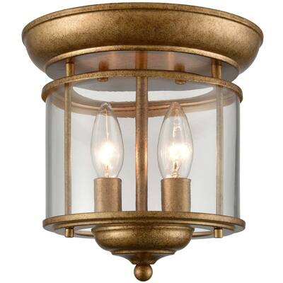 Salvora Antique Brass Flush Mount Ceiling Light Clear Glass Shade - Antique Brass
