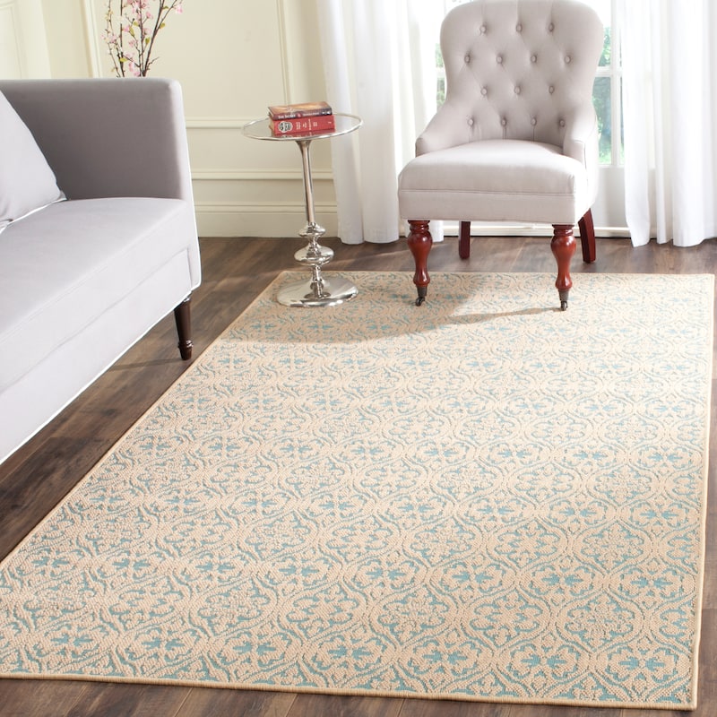 SAFAVIEH Handmade Palm Beach Kenna Modern Jute Rug - 8' x 11' - Natural/Turquoise