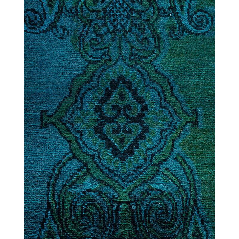 Overton Hand Knotted Wool Vintage Inspired Modern Contemporary Overdyed Blue Area Rug - 8' 0" x 10' 3"
