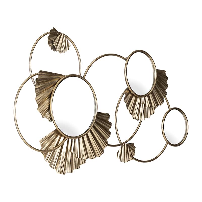 Sagebrook Home Modern Glam Fan Loops Mirrored Wall Decor in Gold Iron and Glass - 27" x 1" x 16" - Fan Loops Gold