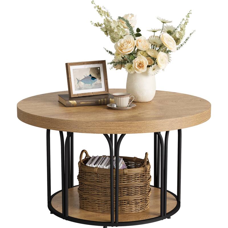 Round Coffee Table, Center Table with Open Storage, Living Room Home Decor Accent Tea Table