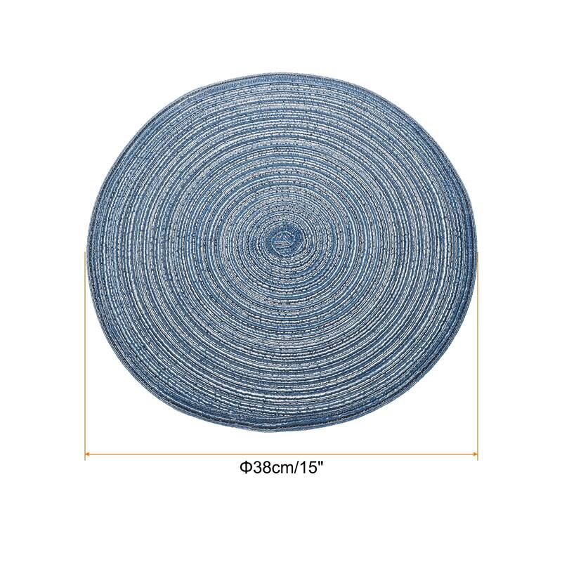 4pcs Round Braided Placemats Non-Slip Washable Round Table Mats - Dark Blue - 15"