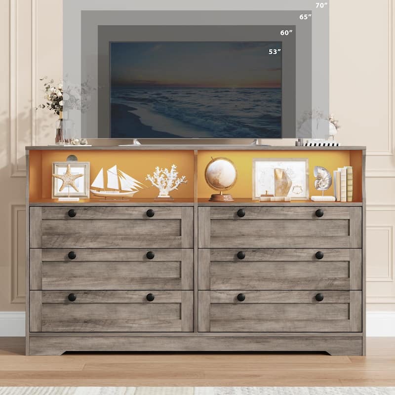 6 Drawer Dresser with RGB LED Lights & Power Outlet