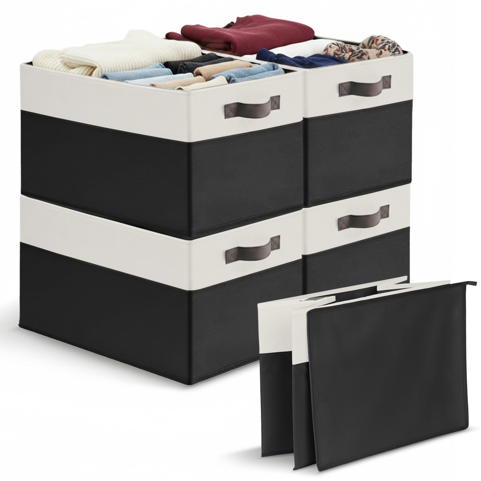 Cheer Collection 4 Pack Large Fabric Storage Baskets with Handles Collapsible Organizer Bins