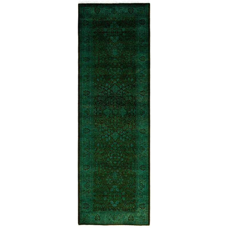 Overdyed One-of-a-Kind Hand-Knotted Area Rug - Green - 2' 7" x 8' 3"