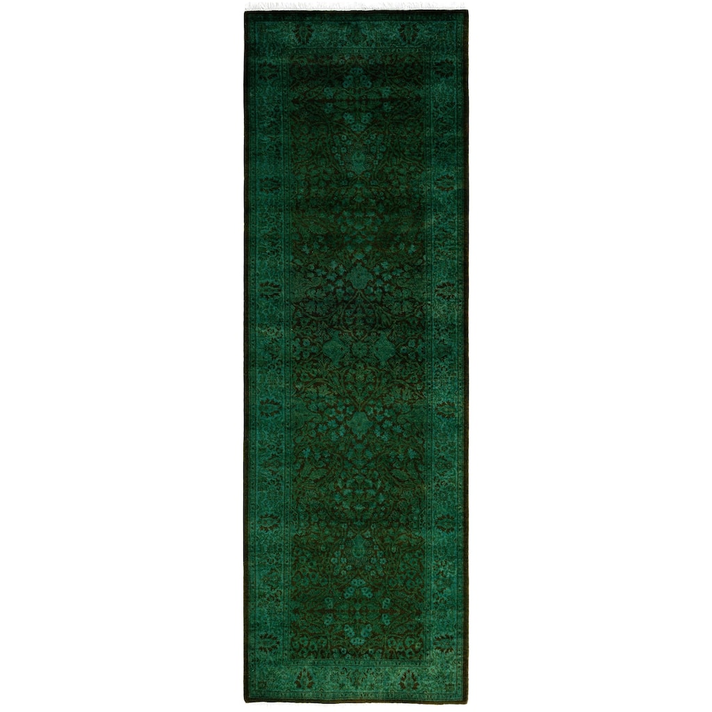 Overdyed One-of-a-Kind Hand-Knotted Area Rug - Green - 2' 7" x 8' 3"