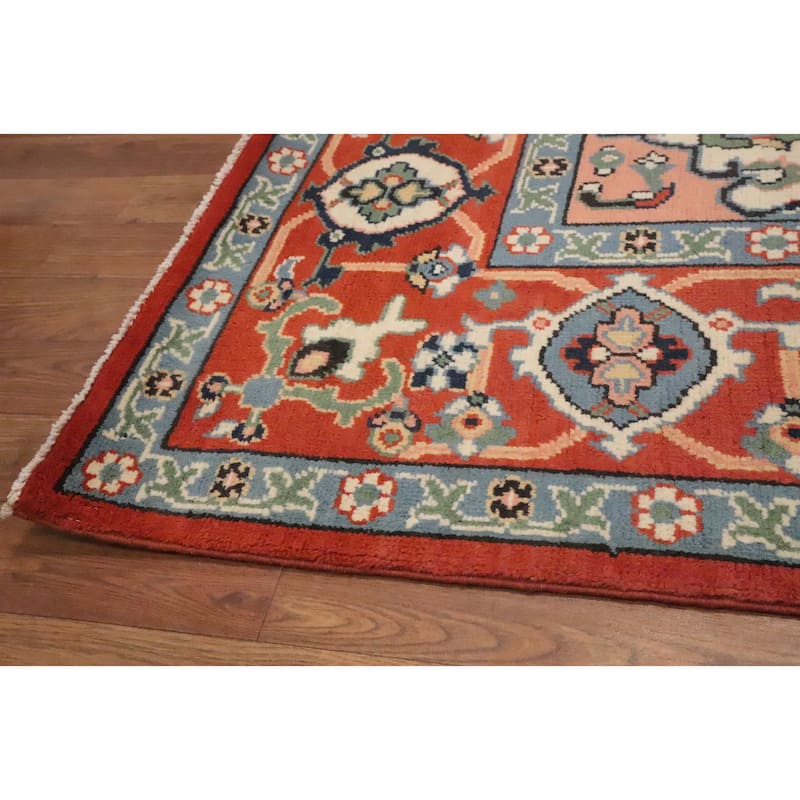 Hand Knotted Oriental 100% Wool Carpet Traditional Medallion Oranges & Rust Heriz (serapi) Area Rug - 8' 9'' X 6' 1''